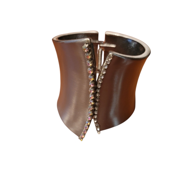 Silver Cuff Bracelet with Rhinestone Detail - Picture 1 of 5